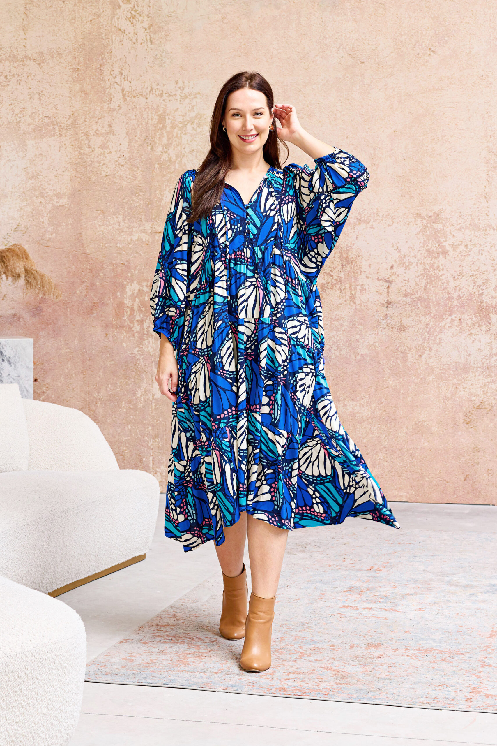 ATHALIA MIDI DRESS-WHOLESALE WOMEN DRESS-BLUE PRINT – BOHO AUSTRALIA