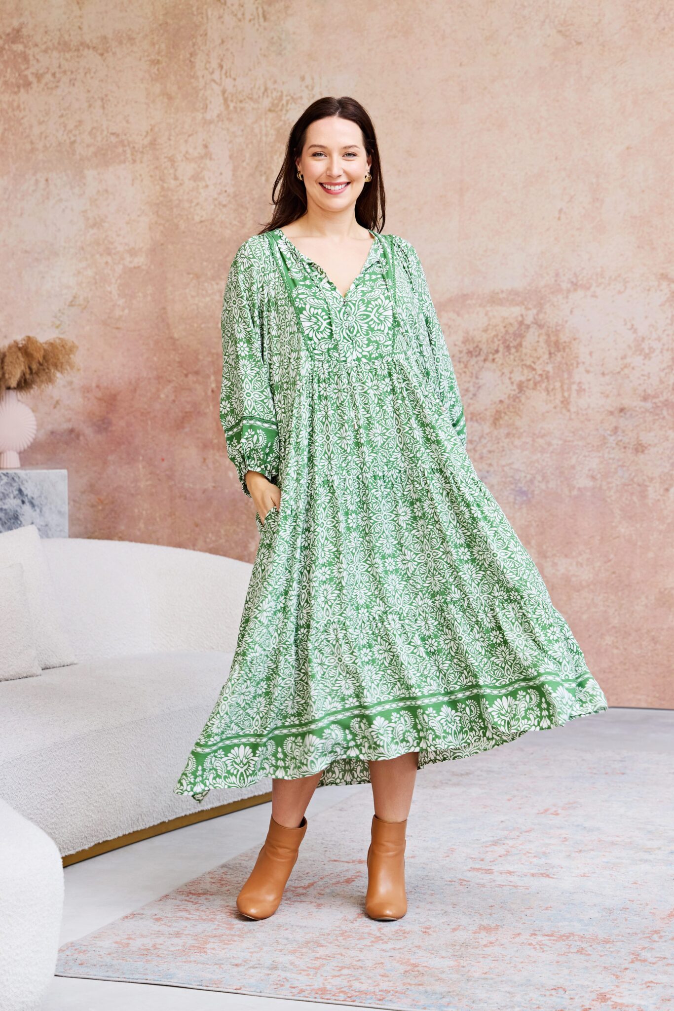 WINIFRED DRESS-WHOLESALE WOMEN DRESS-GREEN FLORAL – BOHO AUSTRALIA